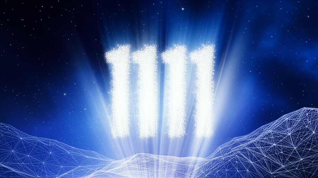 Светящийся портал в виде цифр 111, символизирующий послание Вселенной и 111 нумерология.