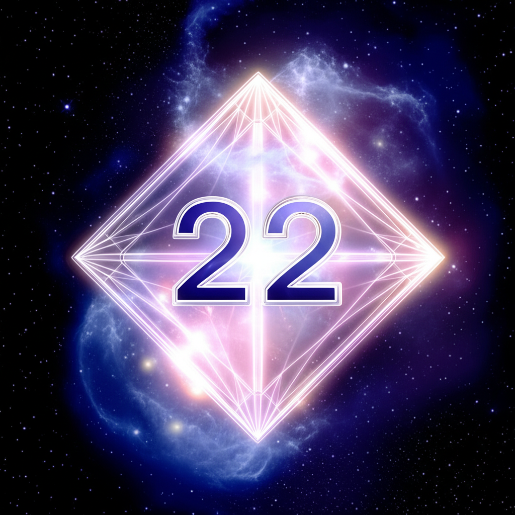 Абстрактная визуализация, где 22 это высшее число из других измерений, представленное в виде светящейся геометрической структуры.