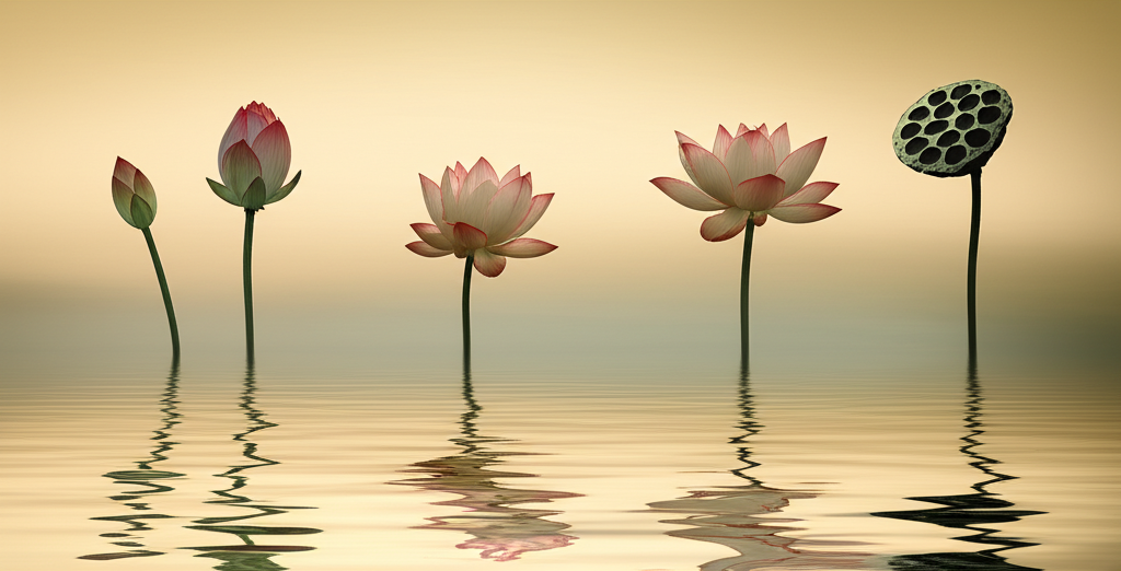 Символическое изображение пути к просветлению, иллюстрирующее 4 основных принципа буддизма.