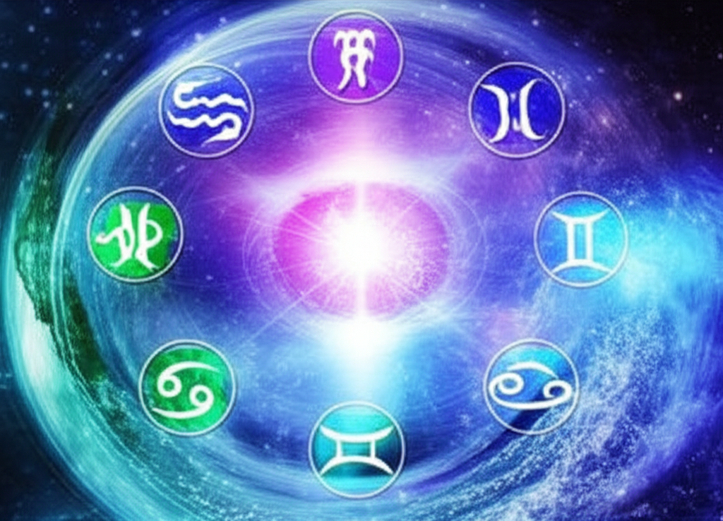 Мистическая иллюстрация, изображающая знак зодиака с сильной интуицией в окружении символов воды и воздуха, с сияющим светом, символизирующим внутреннюю мудрость.