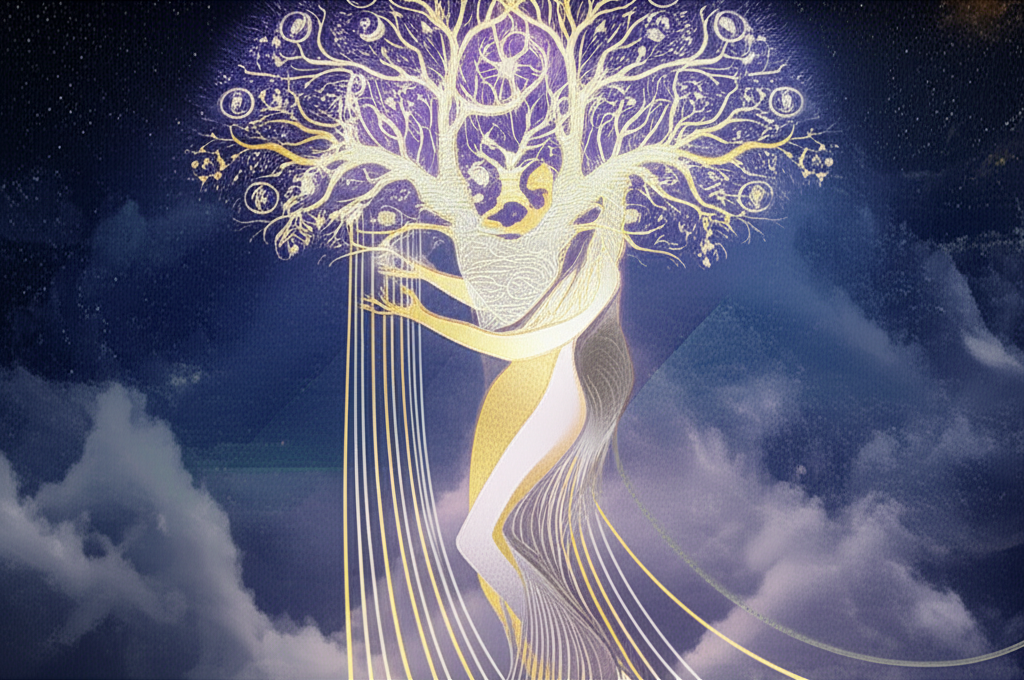 8 марта кармический день: женщина и древо жизни, символизирующее судьбоносные связи.