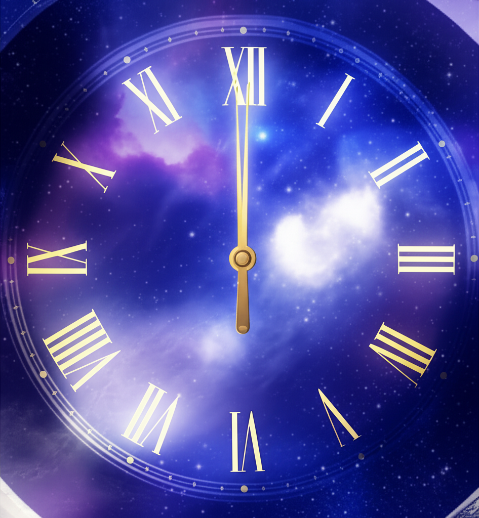 Мистические ангельские числа на часах, светящиеся в темноте космического фона