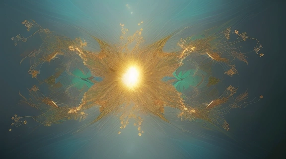 Абстрактное изображение, символизирующее Аромат успеха через гармоничное сочетание света, золотых частиц и вихрей, отражающих рост и достижения.