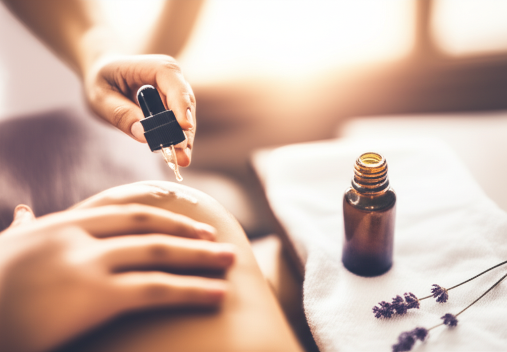 Профессиональная ароматерапия для массажа с использованием эфирного масла лаванды в спа-салоне