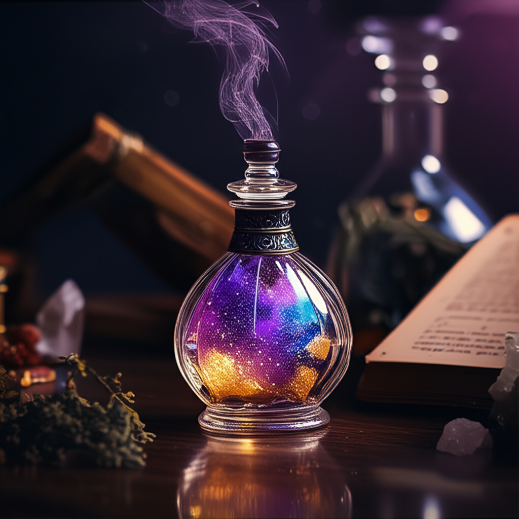 Таинственный флакон, источающий волшебное сияние и ароматы волшебства.