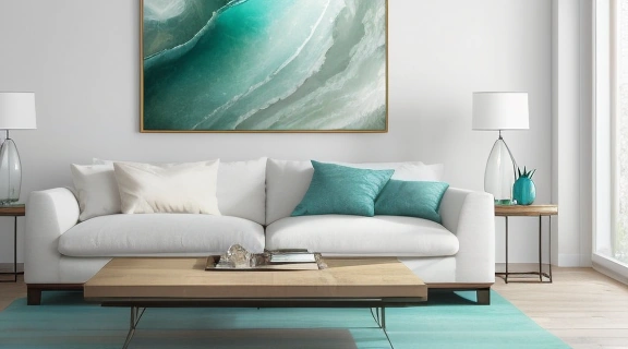 Изображение интерьера, выполненного в морской тематике, демонстрирующее, как Астрология в интерьере водный стиль проявляется через выбор цветов, материалов и освещения.