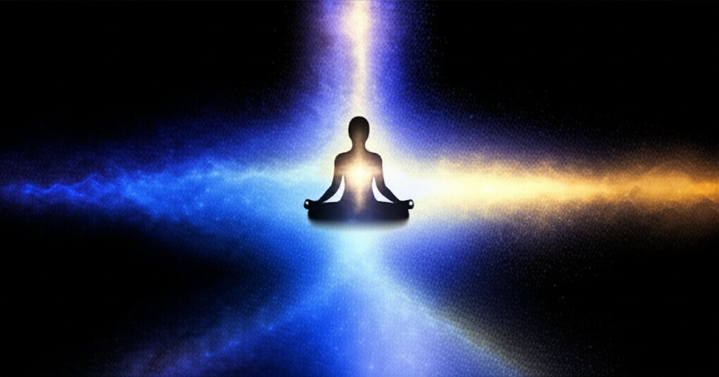 Визуализация концепции бесконечность сознания буддизм в виде потока света.