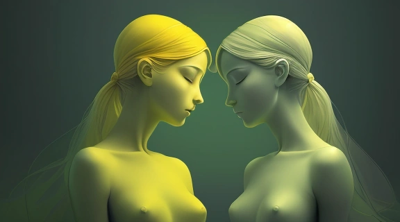 Стилизованное изображение, символизирующее двойственность и интеллектуальную Близнецы характеристика