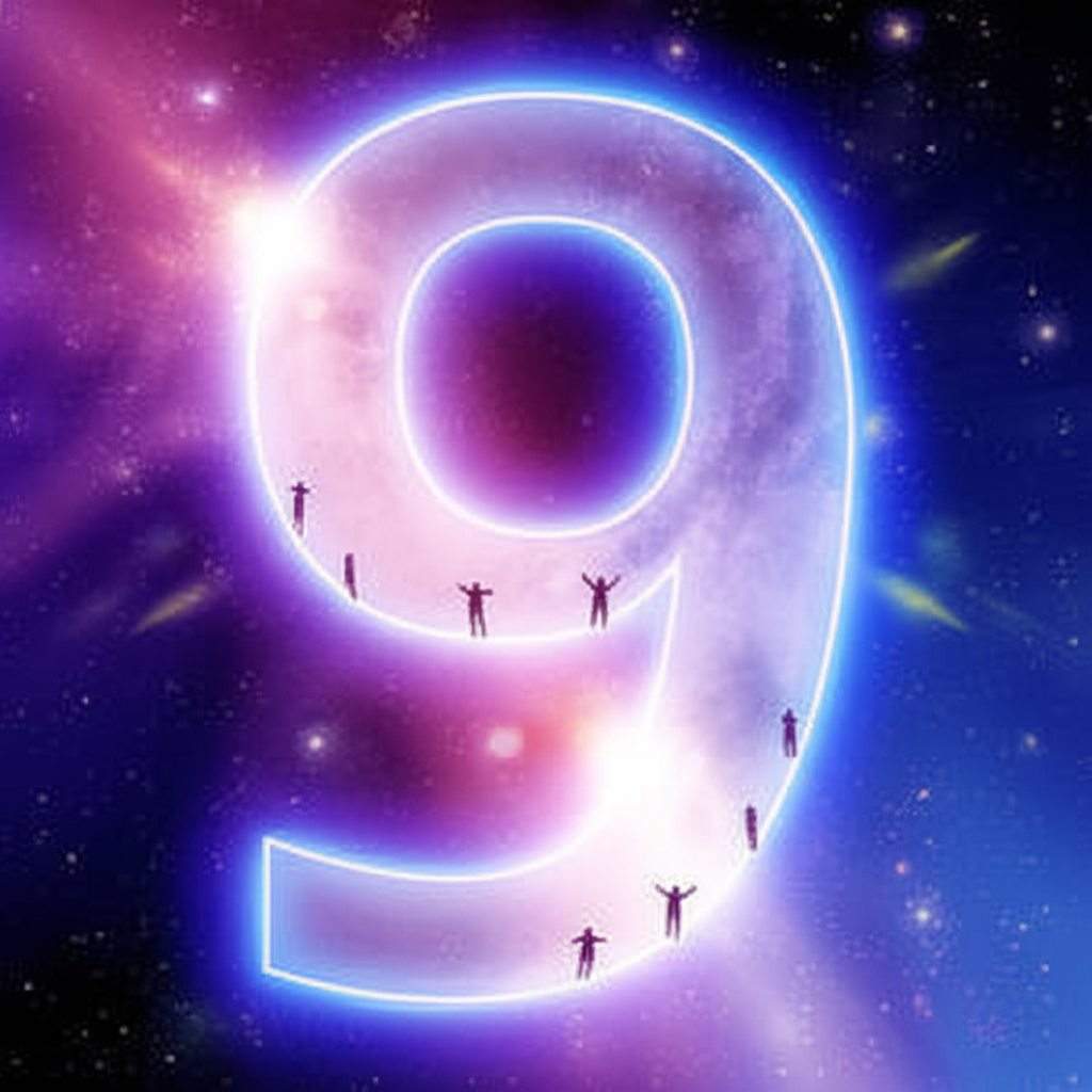Символическое изображение, раскрывающее глубокое значение числа 9 в нумерологии