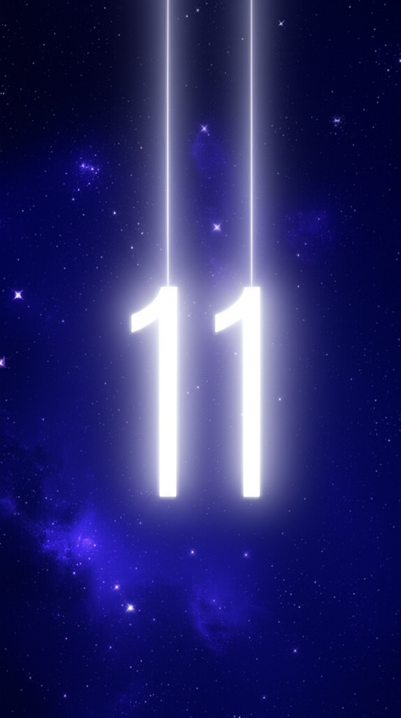 Символическое изображение, где светится число судьбы 11 на фоне космоса, олицетворяя духовный путь и интуицию.