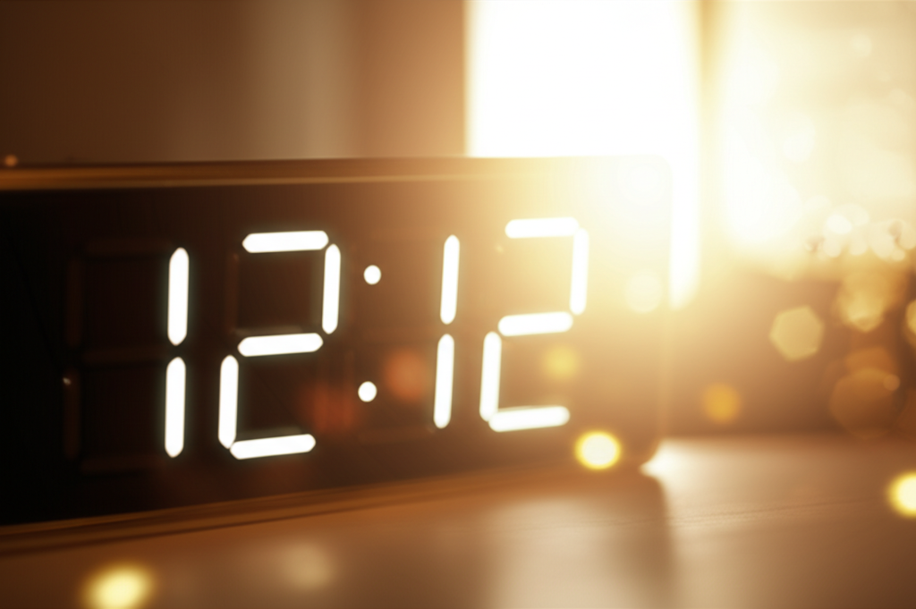 Стильные цифровые часы, на которых время 12 12 на часах это символизирует важное послание от вселенной.