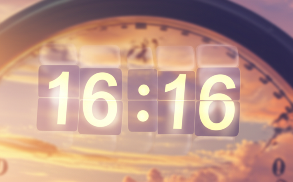 Циферблат часов, показывающий что означает время 16 16, на фоне мягкого света