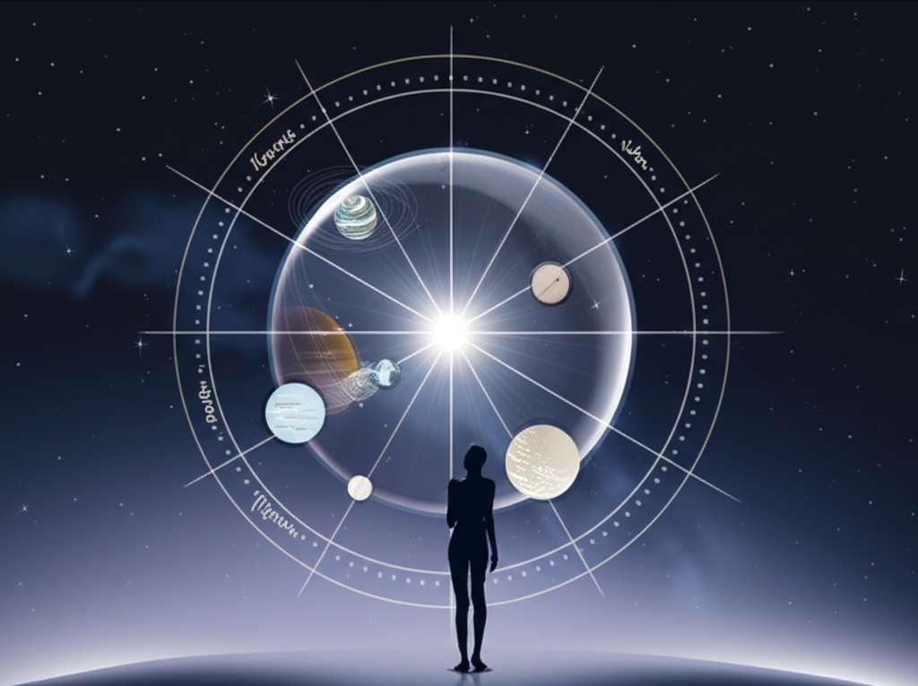 Детальное объяснение, что такое астрология, на фоне звездного неба и зодиакального круга.