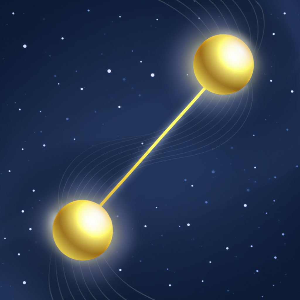 Абстрактная иллюстрация, демонстрирующая что такое секстиль в астрологии, с двумя планетами и углом в 60 градусов.