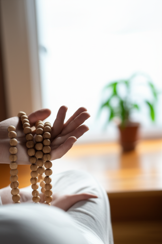 Спокойная практика джапа йога с использованием традиционных четок-мала для медитации.