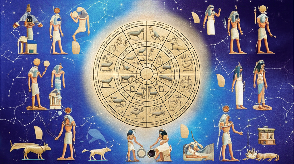 Древнеегипетская фреска, изображающая божеств и небесные сферы, символизирующие принципы египетской астрологии.