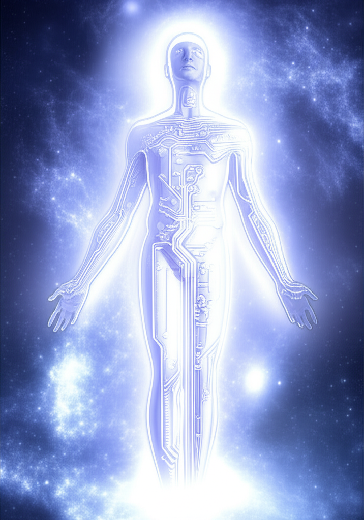 Иллюстрация, символизирующая эмоциональный гороскоп Водолей, с элементами футуризма и свободы в космическом пространстве.