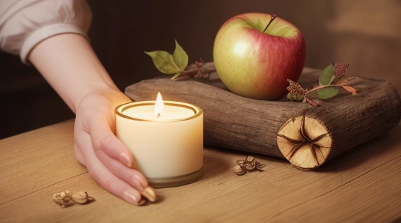 Руки человека держат разрезанное яблоко, демонстрируя древнее Гадание на яблоках по его сердцевине.