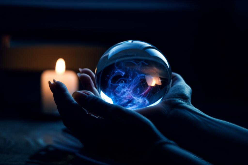 Профессиональное гадание на магическом кристалле с использованием прозрачного кварцевого шара.