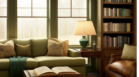 Руки держат старинную книгу для гадания по книгам, освещенную мягким светом на фоне книжных полок.