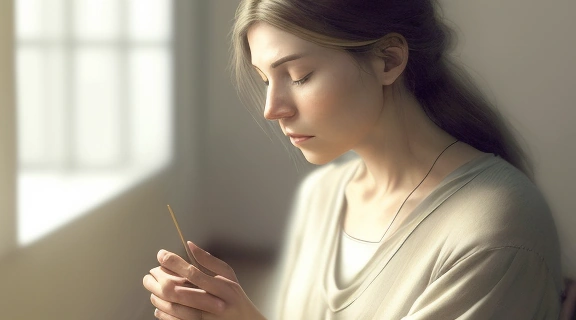 Задумчивая женщина анализирует символы, исследуя тему гадание психология и самопознание.