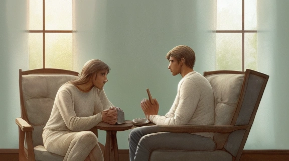 Пара глубоко задумана о том, готовы ли они к отношениям, в уютной обстановке.