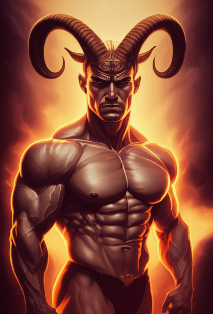 Динамичное изображение мужчины-Овна, подчеркивающее его лидерские качества и огненную натуру. Эта визуализация дополняет характеристика Овна мужчины, показывая его целеустремленность.