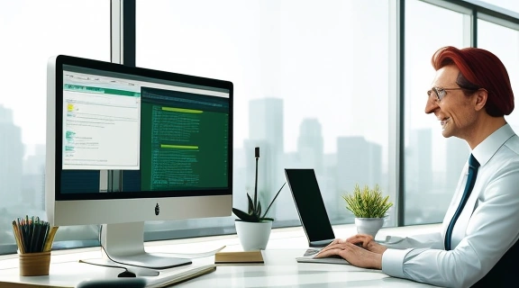 Молодой специалист проходит испытание новой работой, успешно адаптируясь в современном офисе