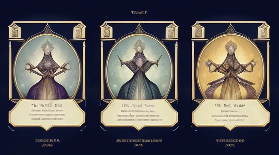 Изображение демонстрирует историю мастей таро, от древних карт до современных символов Кубков, Мечей, Жезлов и Пентаклей.