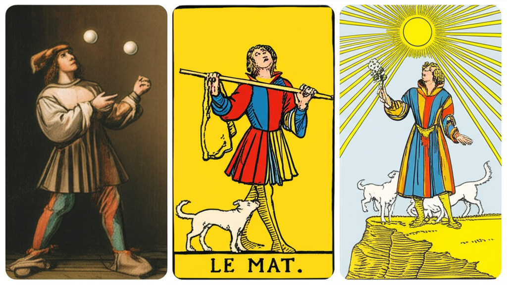 Иллюстрация, которая раскрывает как менялась история нулевого Аркана Таро.