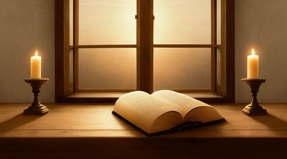 Изображение старинной книги с каббалистическими символами и Древом Жизни, освещенной мягким светом, символизирующее Каббала магия или знания как путь к мудрости.