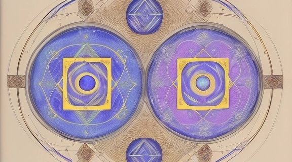 Изображение демонстрирует свиток с древнееврейскими буквами, окруженный парящими числами и символами Древа Жизни, представляя принципы каббалистической нумерологии.