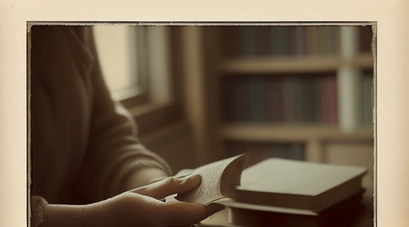 Человек внимательно рассматривает старинную фотографию, демонстрируя, как читать по фотографии, улавливая детали снимка