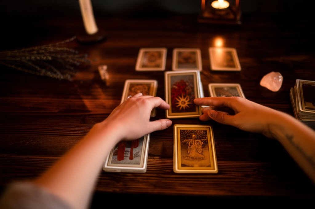 Руки, тасующие колоду, чтобы понять, как гадать на Таро