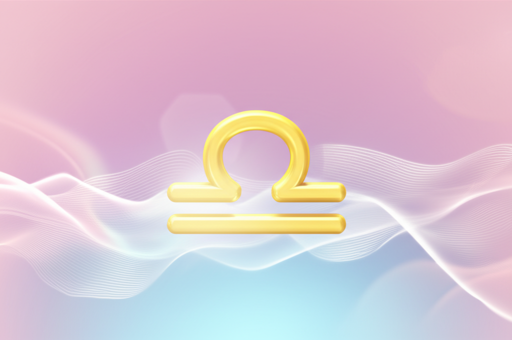 Иллюстрация, показывающая, как какой знак зодиака подходит Весам, с символом весов в центре