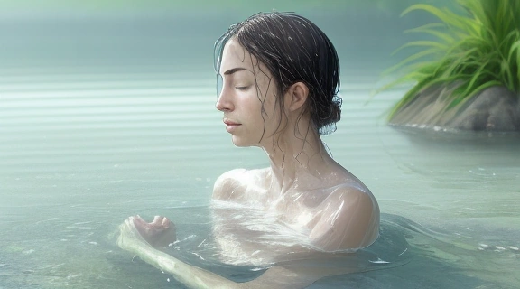 Человек начинает закаливание, принимая прохладный душ, символизирующий путь к укреплению здоровья и иммунитета.