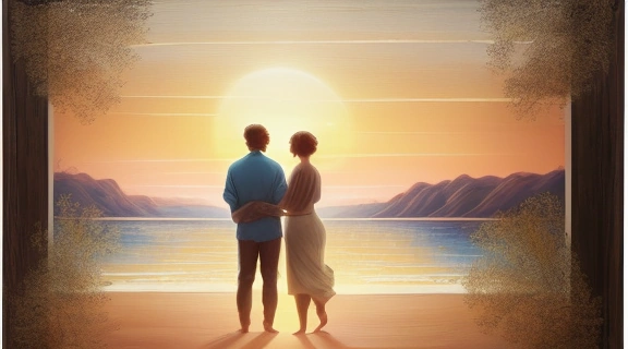 Как найти любовь: романтическая пара, держащаяся за руки на фоне живописного заката, символизирующая путь к обретению истинной близости.