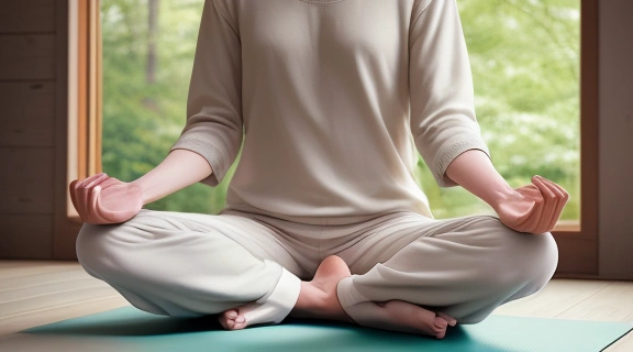 Человек медитирует, глубоко осознавая свое тело и внутренние ощущения