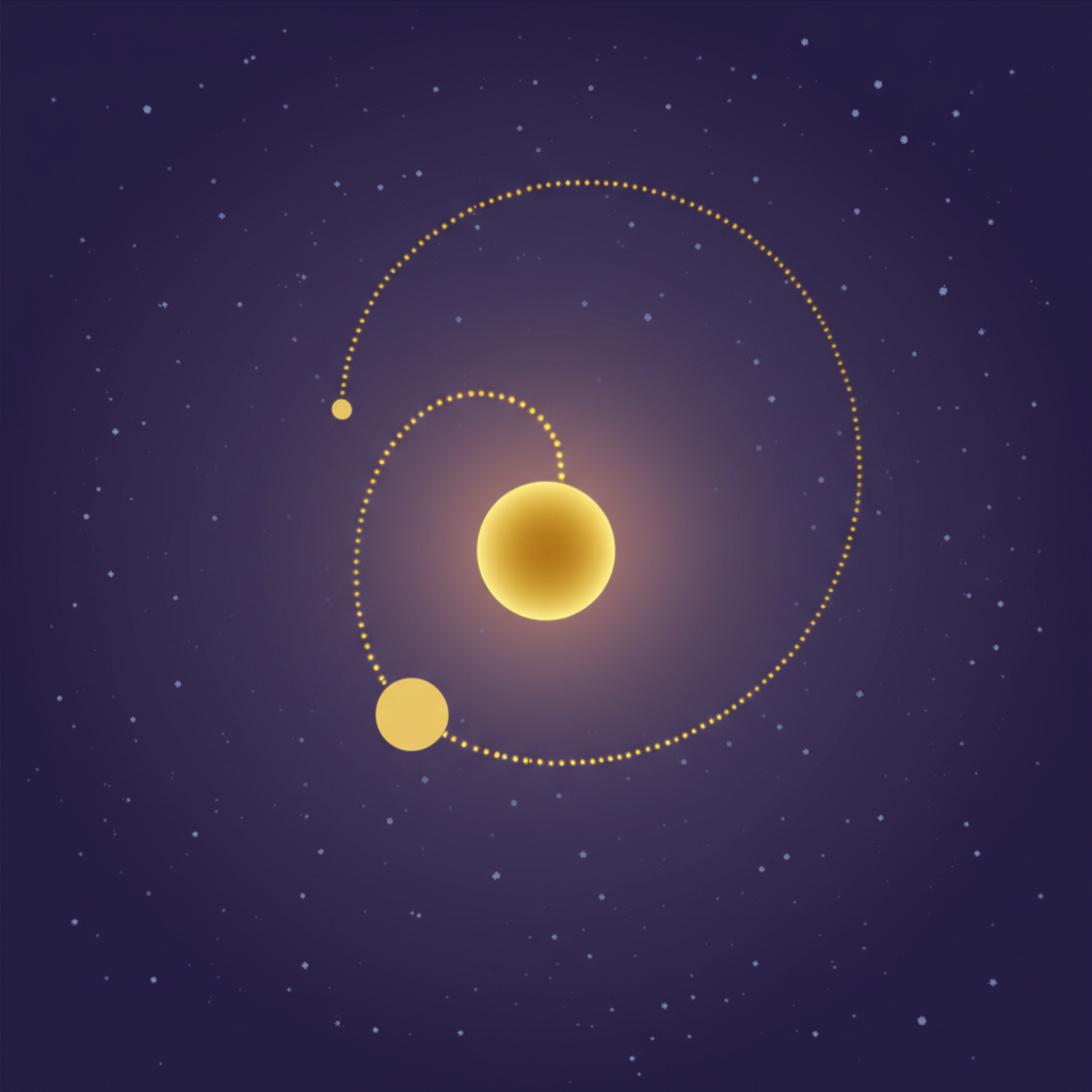 Схематическое изображение, как пережить ретроградный меркурий, с орбитой планеты на звездном небе.