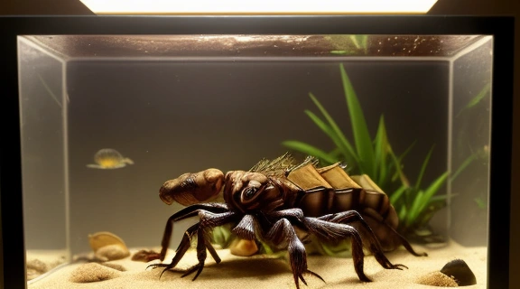 Императорский скорпион в правильно оборудованном террариуме, демонстрирующий, как подчинить скорпиона через создание идеальных условий обитания.