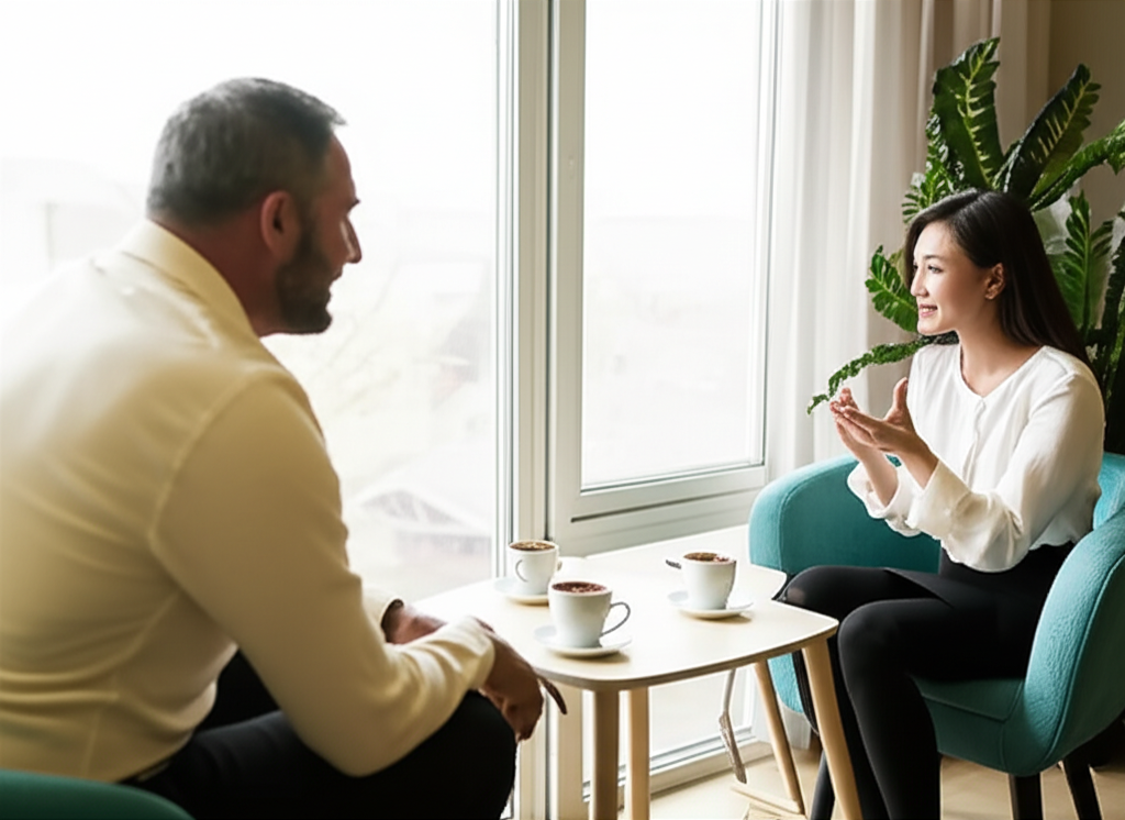 Два коллеги обсуждают проект, демонстрируя, как подружиться с начальником в рабочей обстановке.