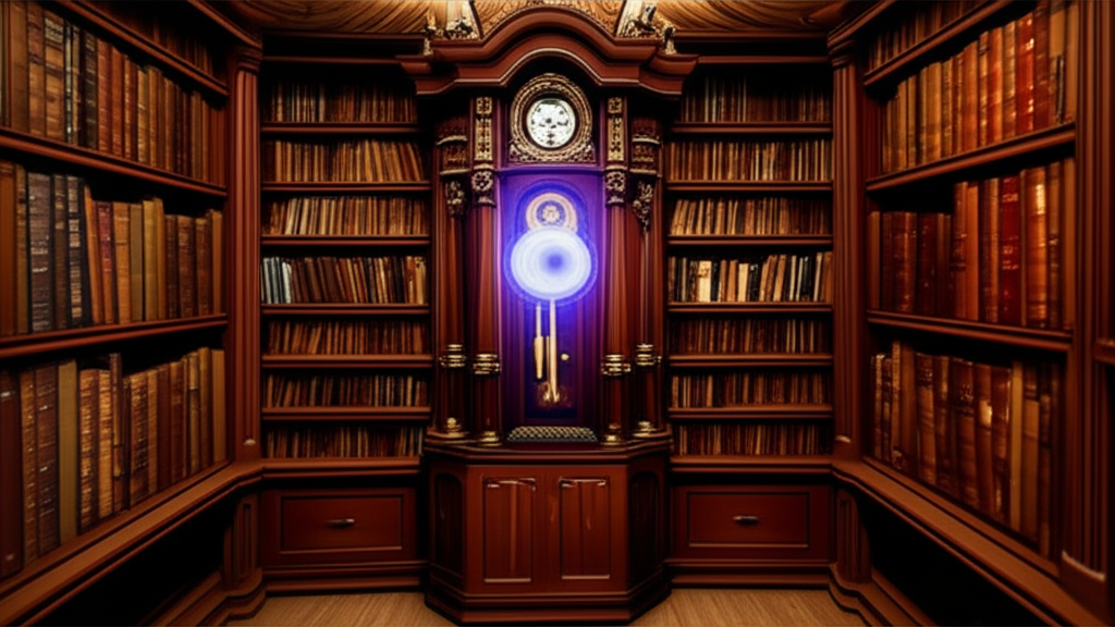 Абстрактная концепция, как попасть в прошлое, изображенная через старинные часы с порталом во времени.