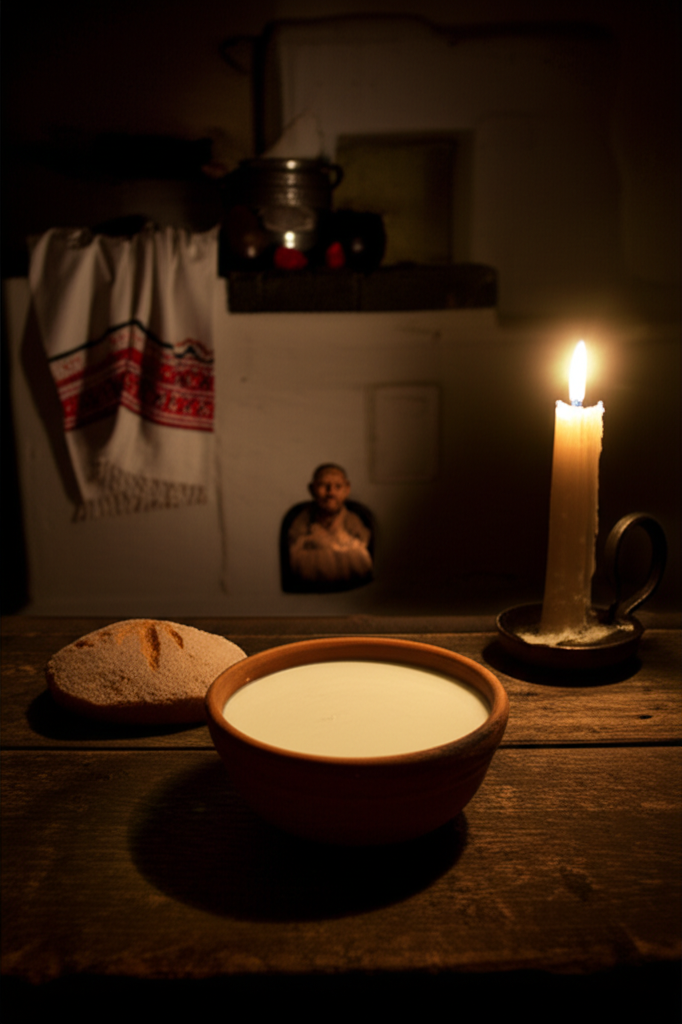 Уютный уголок с угощением, чтобы показать, как пригласить домового в свое жилище.