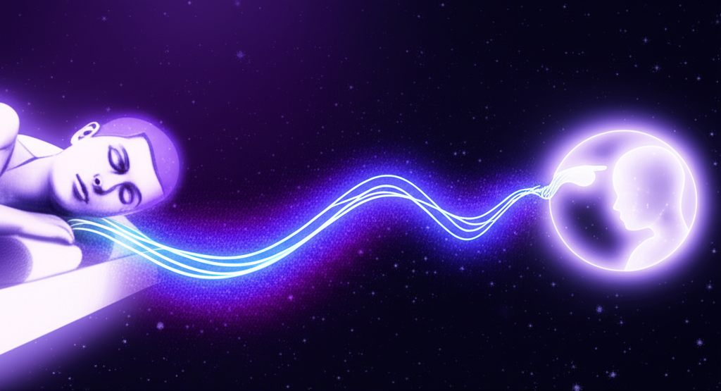 Схематичная иллюстрация, показывающая, как присниться другому человеку через ментальную связь во сне.