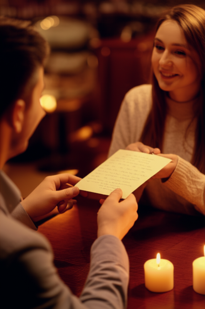 Иллюстрация того, как признаться в любви день святого валентина, с парой в романтической обстановке.