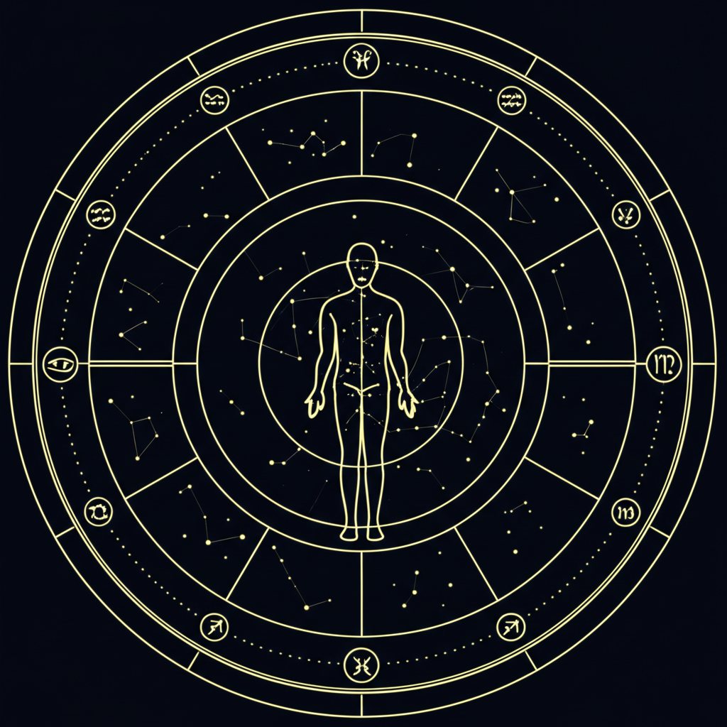 Астрологическая карта и инструменты, иллюстрирующие, как рассчитать дирекции для прогноза.