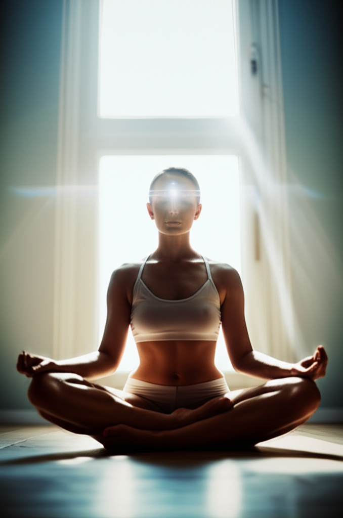 Человек медитирует в светлой комнате, что иллюстрирует, как развить ясновидение через покой и концентрацию.