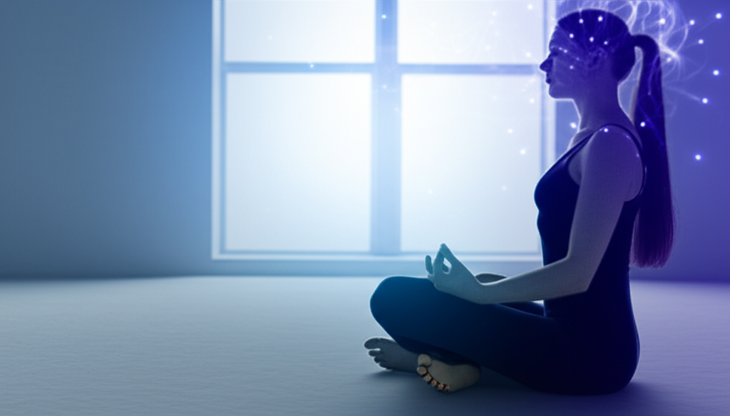 Человек медитирует, чтобы понять, как развить паранормальные способности, окруженный аурой света.