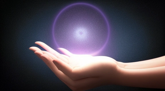 Человек формирует светящийся энергетический шар между ладонями, демонстрируя процесс как создать энергетический шар.