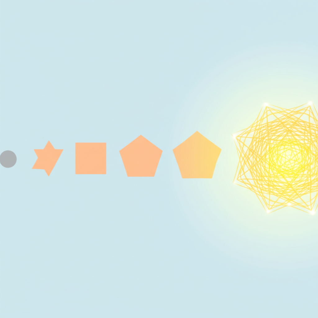 Схематичное изображение, иллюстрирующее, как строить прогрессии от простого к сложному